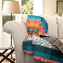 Lush Decor Boho Reversible Throw Colorful Striped Pattern Bohemian Blanket, 60” x 50”, Turquoise & Tangerine