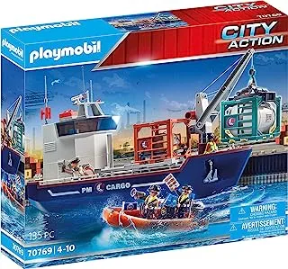 Playmobil City Action 70769 Cargo with Boat ، عوامات ، للأطفال من سن 4 سنوات فما فوق