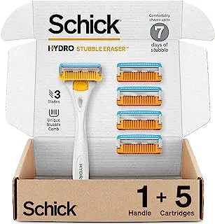 مجموعة Schick Hydro Stubble Eraser Kit - شفرات Schick Stubble Eraser مع عبوات قابلة لإعادة التعبئة ، شفرات حلاقة قصيرة مع 5 شفرات حلاقة
