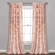 Lush Decor Riley Curtain Sheer Ruffled Textured Bow Window Window لغرفة المعيشة وغرفة الطعام وغرفة النوم (مفردة) ، 84 in L ، أحمر الخدود
