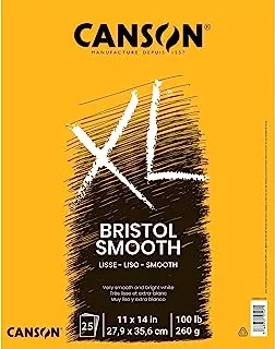 ورق بريستول من سلسلة Canson XL ، ناعم ، قابل للطي ، 11 × 14 بوصة ، 25 ورقة (100 رطل / 260 جم) - ورق فني للكبار والطلاب - أقلام تحديد وقلم وحبر