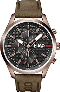 ساعة HUGO #Chase الرجالية متعددة الوظائف المصنوعة من الفولاذ المقاوم للصدأ وسوار الجلد كاجوال ، اللون: بني (موديل: 1530162) ، بني ، ساعة كوارتز