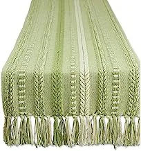 DII Farmhouse Braided Stripe Table Runner Collection, 15x72 (15x77, Fringe Included), Antique Green