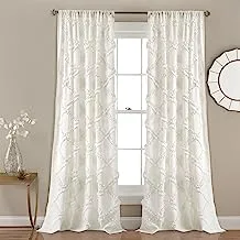 Lush Decor, White Ruffle Diamond Curtains Textured Window Panel Set for Living, Dining Room, Bedroom (Pair), 84” x 54, 84