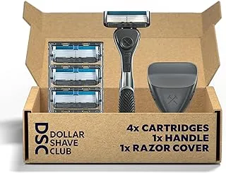 Dollar Shave Club | 6-Blade Travel Shaving Kit | Diamond Grip Club Razor Handle, 6-Blade Club Razor Cartridges, and Razor Cover, Easy to Grip Handle, Shaving Starter Set, Razor Kit, Great for Travel