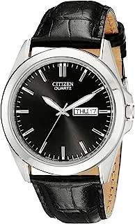 Citizen Men's Black Leather Strap Watch, Silver-Tone, Quartz Watch,Classic