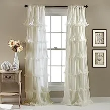 Lush Decor Nerina Curtain Sheer Ruffled Textured Window Panel for Living, Dining Room, Bedroom (Single), 84” x 54”, Ivory