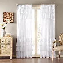 Madison Park WIN40-140 White Living Room, Cottage Country Rod Pocket Ruffle Bedroom, Solid Anna Voile Single Window Curtain, 50X84, 1-Panel Pack