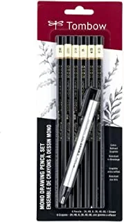 Tombow 61002 Mono Drawing Pencil, Combo Pack with Zero Eraser, Graphite 6-Pack, Black, 0.5mm