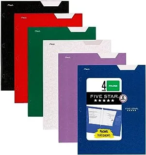 مجلدات خمس نجوم ذات 4 جيوب ، 6 قطع (عبوة من 1) ، تناسب 3 حلقات من المجلدات ، تستوعب 11 بوصة × 8-1 / 2 بوصة ، ألوان ترند متنوعة (38056)