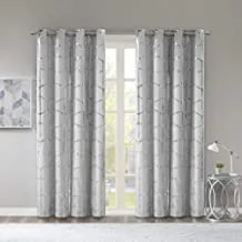 Intelligent Design Raina Total Blackout Metallic Print Grommet Top Single Curtain Panel Thermal Insulated Light Blocking Drape for Bedroom Living Room and Dorm 1 Piece, 50x84, Grey/Silver
