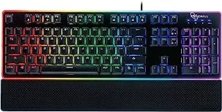 ROSEWILL Gaming Keyboard, RGB LED Backlit Wired Membrane Mechanical Feel Keyboard with Removable Keycaps and Wrist Rest