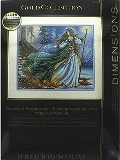 مجموعة الأبعاد الذهبية عد عبر الابره ، Woodland Enchantress ، 16 Count Dove Gray Aida ، 14 '' X 12 ''