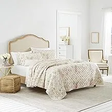 Laura Ashley Home - King Quilt Set, Reversible Cotton Bedding with Matching Shams, Lightweight Home Decor for All Seasons (Breezy Floral Pink/Green, King)