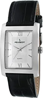 PP Peugeot Peugeot Men's Rectangular Textured Roman Numeral Dial Classic Dress Wrist Watch with Leather Strap Band, Classic