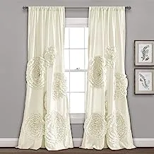 Lush Decor Serena Window Curtain Panel Ruffled Floral Vintage Chic Farmhouse Style Living, Dining Room, Bedroom Décor (Single Panel), 54