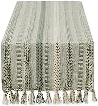 DII Farmhouse Braided Stripe Table Runner Collection, 15x108 (15x113, Fringe Included), Artichoke Green