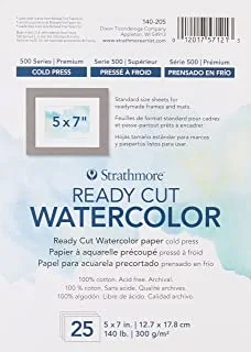 ألوان مائية ستراثمور 140-205 جاهزة للقص ، مكبس بارد ، 5 × 7 بوصة ، أبيض ، 25 ورقة ، متعدد الألوان