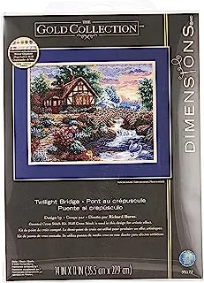 DIMENSIONS 35172 Gold Collection Counted Cross Stitch Kit, Twilight Bridge, 18 Count Beige Aida, 14'' x 11'', multi-colored