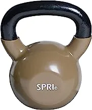SPRI Kettlebell Weights Deluxe Cast Iron Vinyl Coated Comfort Grip Wide Handle Color Coded Kettlebell Weight Set
