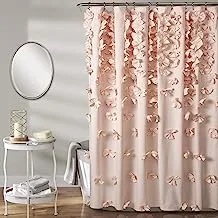 Lush Decor Riley Shower Curtain Bow Tie Textured Fabric Vintage Chic Farmhouse Style Bathroom Decor, 0, Blush
