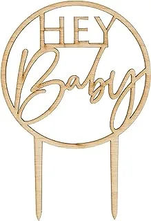 Ginger Ray Botanical Shower Wooden Hey Baby Cake Topper, Wood