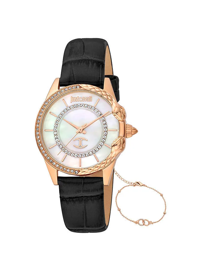 Justcavalli Women's Analog Round Shape Leather Wrist Watch JC1L095L0235 - 32 Mm