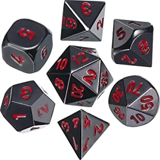 مجموعة نرد من سبائك الزنك المعدنية متعددة السطوح 7 قوالب للزنزانات والتنينات RPG Dice Gaming D&D Math Teaching، d20، d12، 2 pieces d10 (00-90 and 0-9)، d8، d6 and d4 (Black and Red)