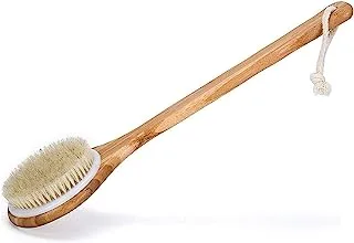 OYMI Bath Dry Body Brush - Natural Bristles Shower Back Scrubber With Long Handle for Cellulite, Exfoliation, Detox