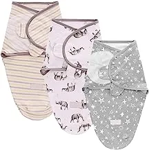Joyzzz Baby Swaddle Wrap Blanket for Newborn & Infant, 3 Pack 100% Breathable Cotton Adjustable Swaddling Blankets for Baby Unisex 0-6 Months