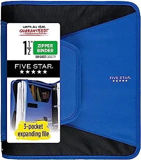 Five Star Zipper Binder, 1-1/2 Inch 3-Ring Binder for School, 3 Pocket Expanding File, 500 Sheet Capacity, Blue (72202)
