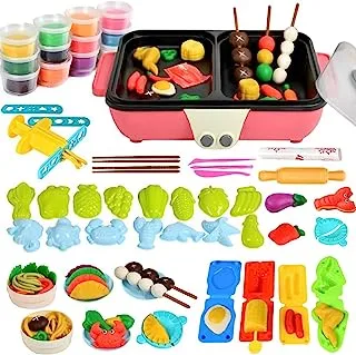Joyzzz Playdough Accessories, Playdough for Kids Play Set with Sounds, Kitchen Creations Barbecue and Hot Pot Toy Playdough Kit for Toddlers, Girls Birthday Gift Chef Games