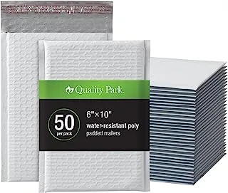 Quality Park Bubble Mailers, 6 x 9 Inch, White Poly Mailers, Padded Envelopes, Shipping Envelopes, Water Resistant, Self Seal, 50 Per Box (QUA85856), Plastic