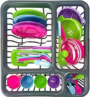 Joyzzz Kids Play Kitchen Accessories, 27pcs Kitchen Tableware Play Set for Kids, Realistic Colorful Toy Kitchen Accessories with Drainer, Toys Pretend Play Dishes Playset, Great Gift for Kids