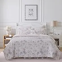 Laura Ashley Home - Breezy Floral Collection - 100% Cotton, Reversible, Lightweight & Breathable Bedding, Pre-Washed for Added Softness, King, Pink/Grey