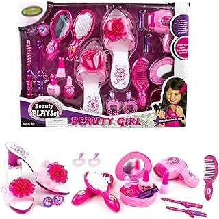 Joyzzz Kids Makeup Kit, Dress Up Cosmetics Toy Set for Girls, Pretend Play Makeup Includes Makeup Mirror, Jewelry, Hair Accessories, Hairdryer, Fake Makeup for Kids Ideal As Birthday