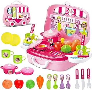 Joyzzz Toddler Kitchen Playset - Play Kitchen Set, Includes Pots, Pans, Plates, Cups, Utensils, Forks, Knifes, Kids Kitchen Playset for Boys and Girls Ages 3 and Up
