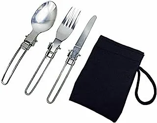 COOLBABY 3 Piece Folding Knife Fork Spoon Set Foldable Cutlery Set Stainless Steel Camping Cutlery Set Travel Hiking with Storage Bag