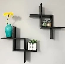 Greenco Criss Cross Intersecting Wall Mounted Floating Shelves- Espresso Finish