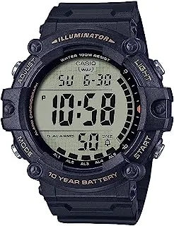 Casio Illuminator Extra Long Strap 10-Year Battery 100 M Water Resistant 5-Alarm w/Countdown Timer Men's Digital Watch, Black, AE-1500WHX-1AVCF, Black, Sport