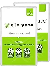 AllerEase 100% Cotton Allergy Protection Pillow Protectors – Hypoallergenic, Zippered, Allergist Recommended, Prevent Collection of Dust Mites and Other Allergens, Queen Sized, 20” x 30” (Set of 2)