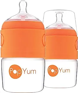 PopYum 150 ml Orange Anti-Colic Formula Making/Mixing/Dispenser Baby Bottles, 2-Pack (with #1 Nipples)