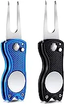 Joyzzz 2 Pack Golf Repair Tool - Stainless Steel Foldable Golf Divot Tool, Portable Golf Divot Repair Tool with Detachable Golf Ball Marker and Pop-up Button