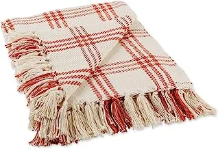 DII Modern Farmhouse Plaid Collection Cotton Fringe Throw Blanket, 50x60, White/Vintage Red