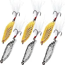 Joyzzz Fishing Spoons - 6Pcs Fishing Lures, 15g Hard Metal Lures with Feather Tail Treble Hooks, Portable Spinner Baits for Saltwater Freshwater Bass Trout Salmon Crappies Perch Fishing