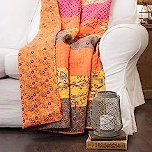غطاء Royal Empire من Lush Decor - بطانية بتصميم ذو وجهين مخططة بالزهور - 60 بوصة × 50 بوصة، برتقالي