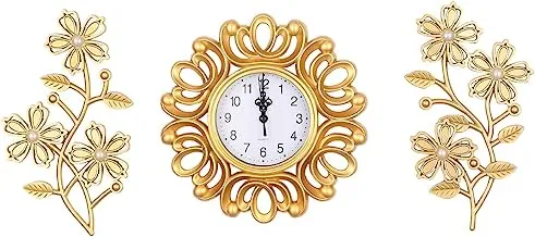Joyzzz Wall Clock Decor, Quartz Movement Wall Clock, Battery Operated Silent Non-Ticking Clock with Decorative Flowers for Office Dining Room, Home Living Room Decor