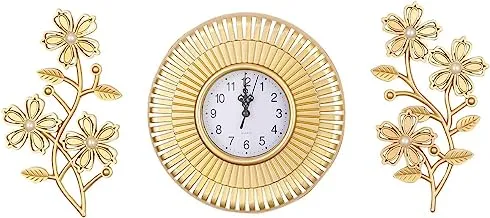 Joyzzz Wall Clock Decor, Quartz Movement Wall Clock, Battery Operated Silent Non-Ticking Clock with Decorative Flowers for Office Dining Room, Home Living Room Decor