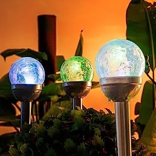 مصابيح زخرفية تعمل بالطاقة الشمسية من Arabest Garden ، 3 عبوات متغيرة الألوان من الزجاج المتصدع ، مصابيح شمسية كروية ، مصابيح خارجية مقاومة للماء تعمل بالطاقة الشمسية ، إضاءة المناظر الطبيعية للحديقة ، الشرفة ، الفناء ، ديكور الحفلات