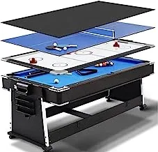 طاولة بلياردو زرقاء بطول 7 أقدام + هوكي هوائي + طاولة تنس + خطة تغطية لطاولة ألعاب البلياردو الداخلية.